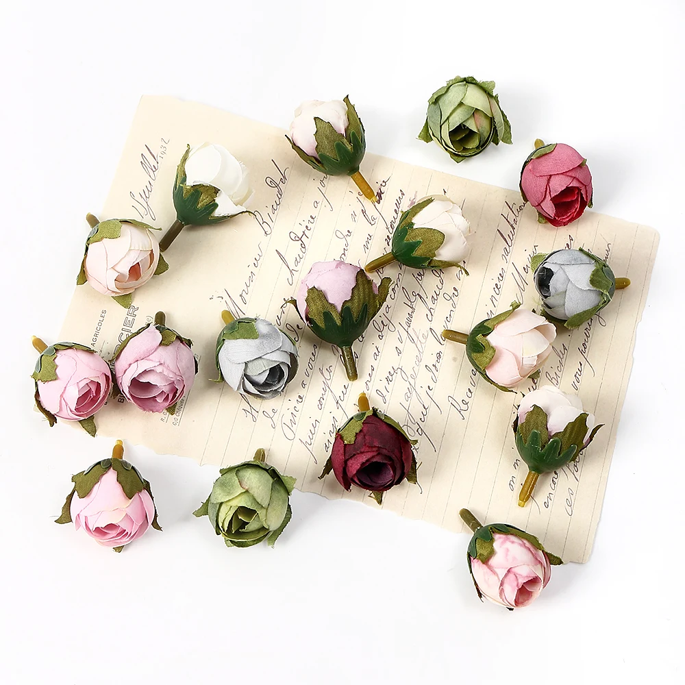 10/20/50 Stück Rosenknospen, künstliche Blumen aus Seide, 2 cm, künstliche Blumenköpfe für Heimdekoration, Hochzeitsdekoration, DIY, Brautkranz-Zubehör – Detail 8