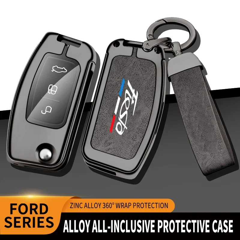 

New Auto TPU Zinc Alloy Key Case Bag For Ford Fiesta Logo Car Key Chain Car Metal Key Shell Car Interior Decoration Accessories