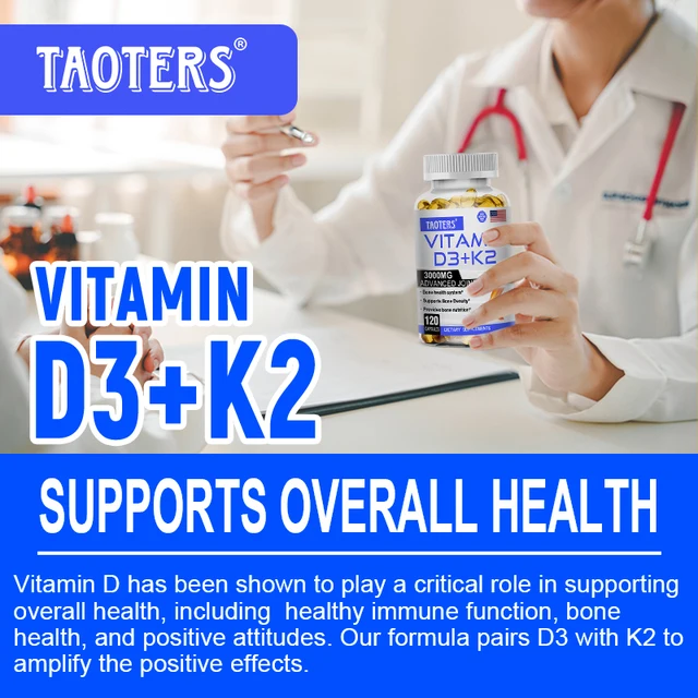 722-3a019d.jpg TAOTERS Vitamin D3+K2 supplement promotes calcium absorption, cardiovascular health, and helps human growth and development