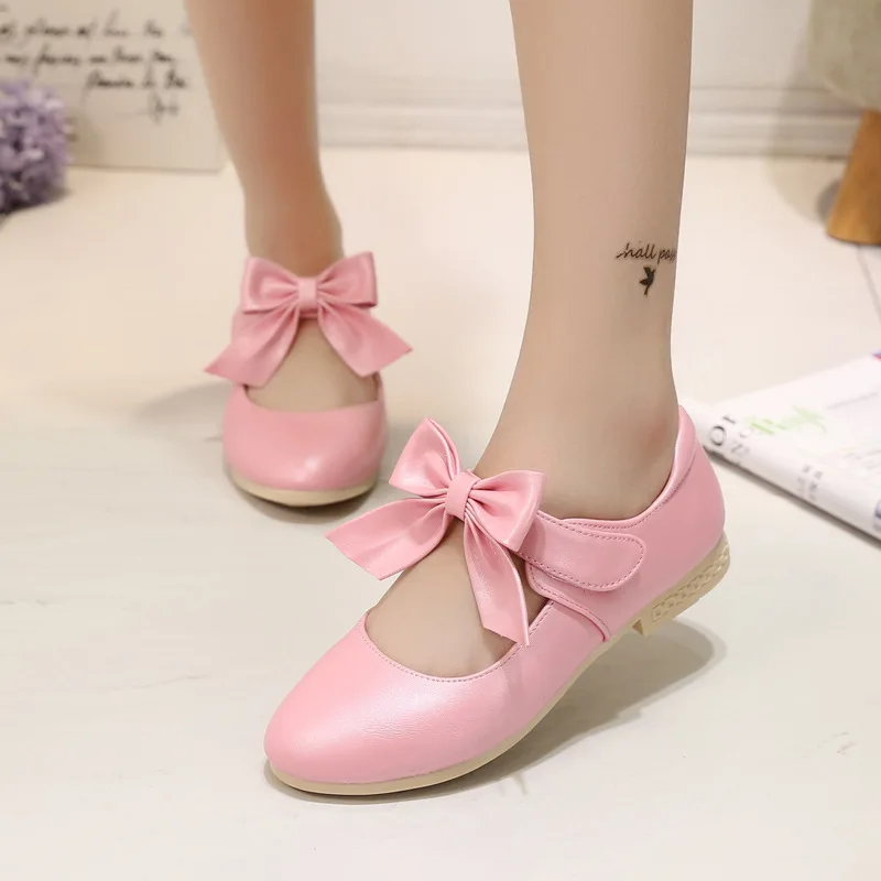 Leather Shoes Girls Shoes Girls Flats Girls' Leather Shoes Spring and Autumn Girl Children's Shoes Flat soled Student Pink Princess Leather