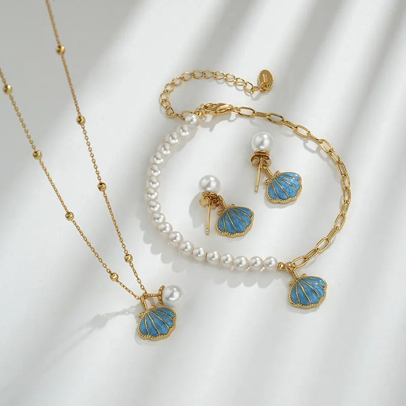 

Fashion Chain 925 Ladies Sets Pearl Necklace Earrings Bracelet Sterling Silver 925 Gifts For Woman And Girls Fine Jewelries