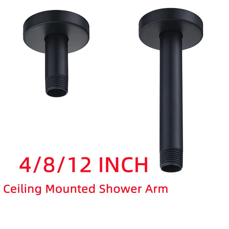 

4/8/12 Inch Black Ceiling Mounted Shower Arm Tube Stainless Steel Showerhead Pipe Fixed Bar Rod For Bathroom Accessories
