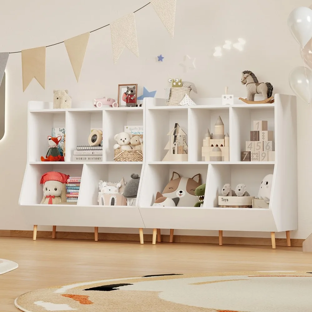 kids bookshelf and toy storage, 3-tier wooden open bookcase with feet, baby book and toy storage display organizer with spaciou
