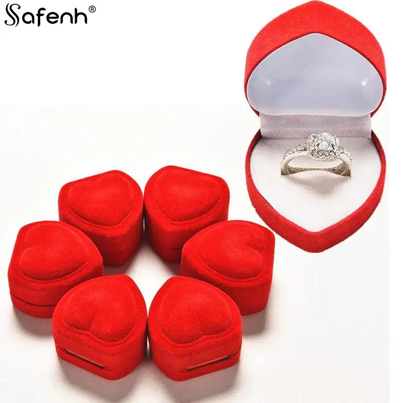 Romantic Red Love Heart Velvet Ring Box Wedding Engagement Ring Case Display Box 