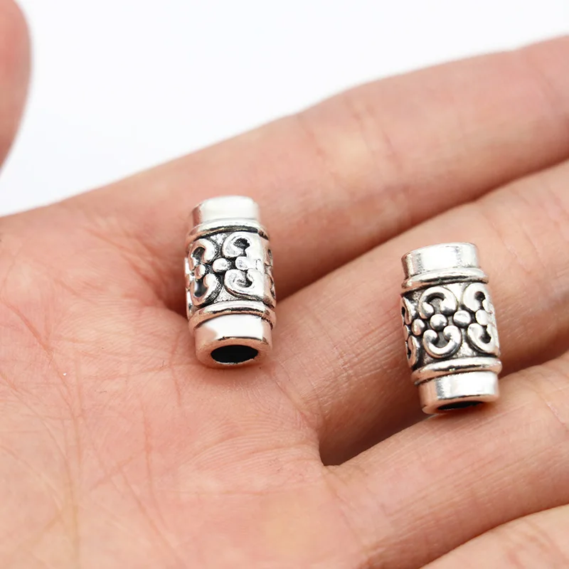 1Pack Vintage Round Metal Charm Beads Antique Silver Bronze Spacer Tube Beads for Bracelet DIY Jewelry Making Findings