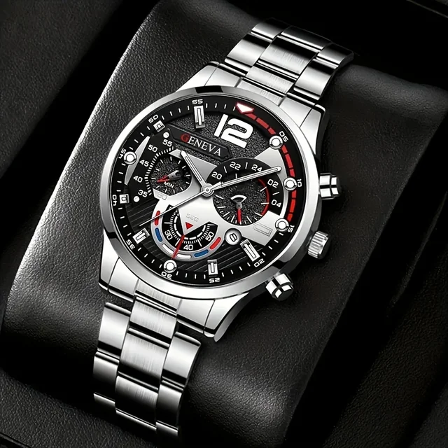 4pcs/1pcs fashionable men's quartz watch - stainless steel strap, round zinc alloy case, electronic sports 3