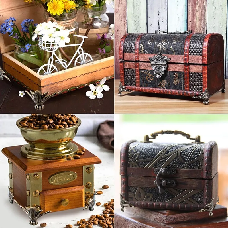 4/12pcs Box Corner Protector Antique Jewelry Chest Decorative Feet Wooden Boxes Support Bases Triangle Carved Corner Protector