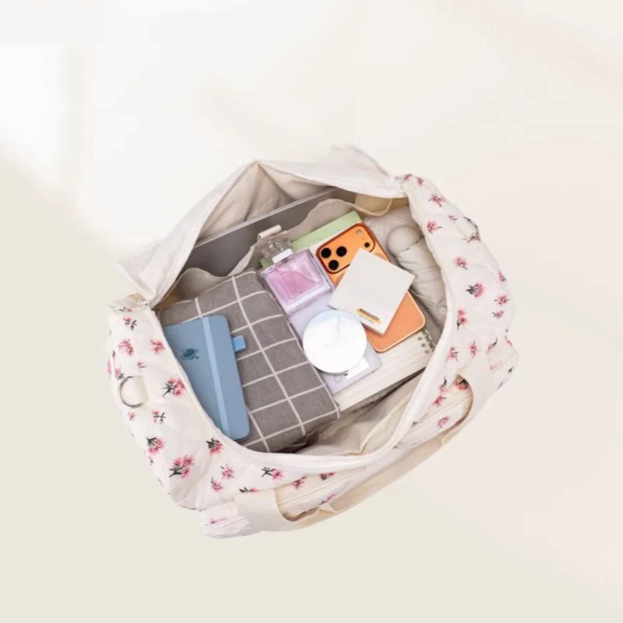Bolso de maternidad acolchado con estampado floral de gran capacidad, bolso de viaje multifuncional y ligero para mamá y bebé._voghion.com