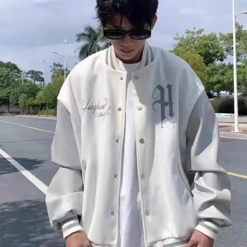 VIntage Collage Varsity Jackets Men Baseball Uniform Embroidery Oversized Women's Coat Patch PU Sleeves Fashion man clothing 4