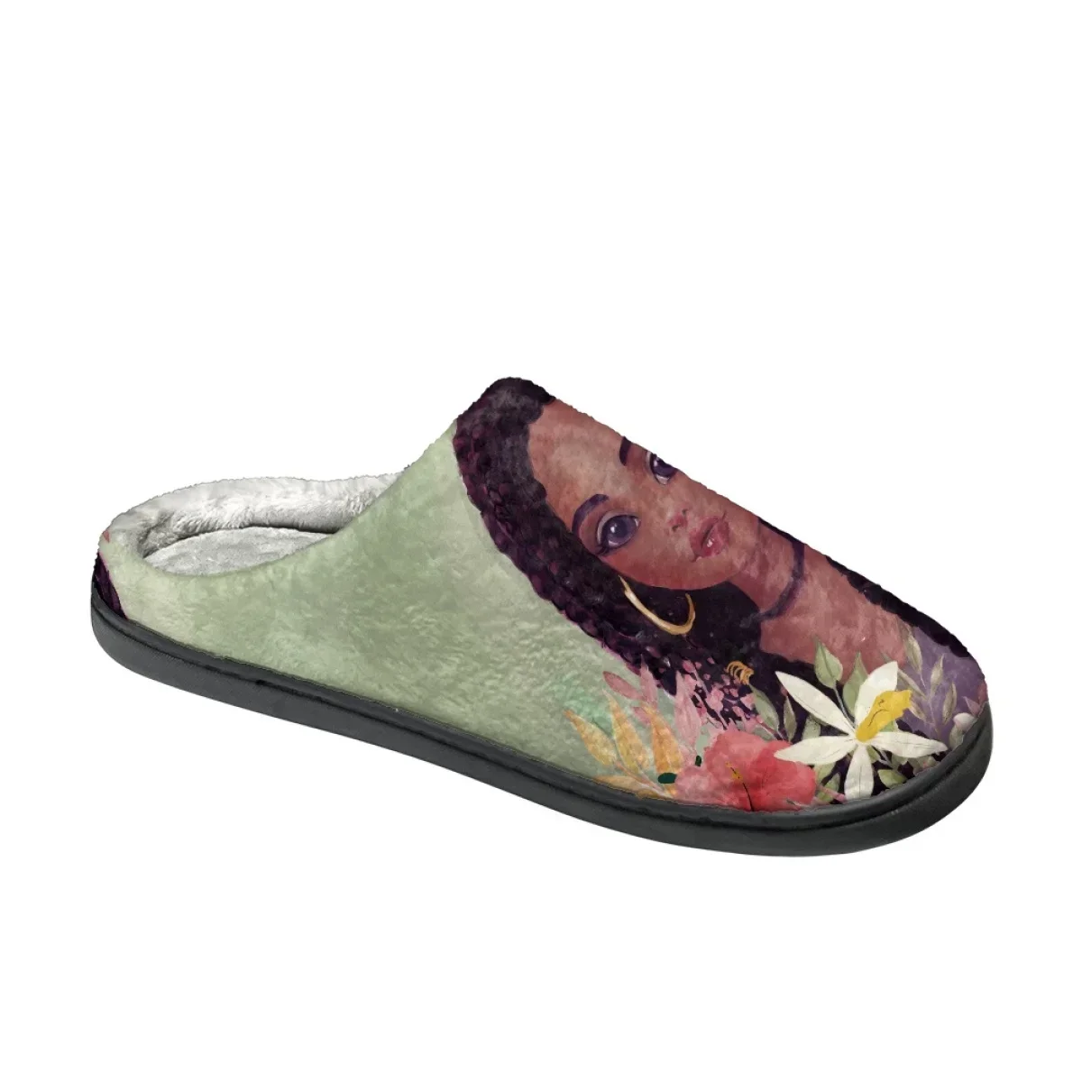 Winter Women Flannel Slippers Africa Print Couple Indoor Non-Slip Slipper Slides Warm Bedroom Lady Comfy Footwear Zapatos Planos