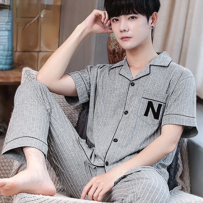 Luxury Brand Sleepwear Men Pajama Sets Short Sleeve Cardigan Pants Two Pieces Loungewear Nightwear Summer Autumn Lounge Sets