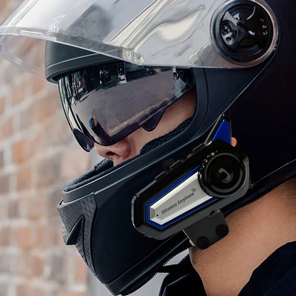 Helmet Headphone with Warning Light Motorcycle Helmet Earphone Handsfree Bluetooth-compatible 5.0 Wireless Headset Voice Control