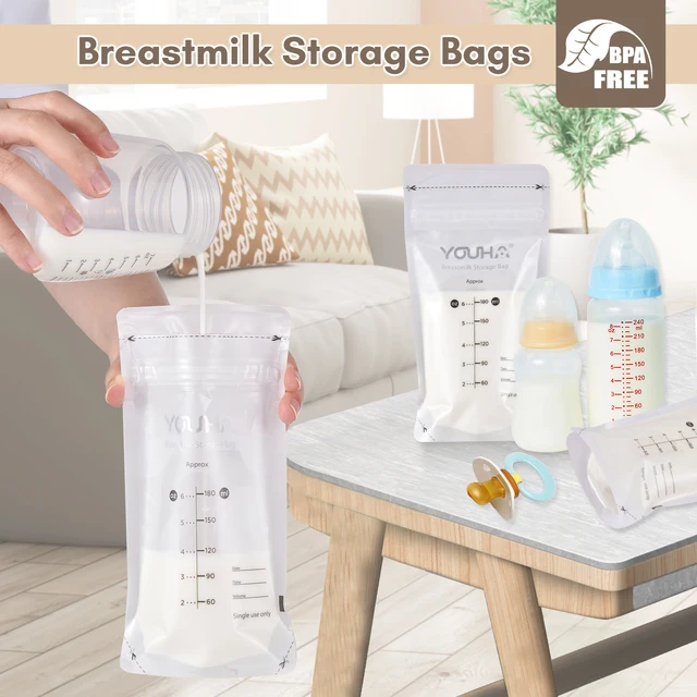YOUHA-Sacs de stockage de lait maternel, pré-arabisés, sans BPA, double  fermeture éclair, capacité de 180ml, 6oz