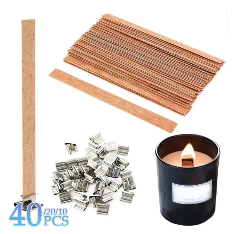 Wooden Candle Wick Clip Base Craft Wicker Paraffin Beeswax Burning Smokeless DIY Candle Making 10-40PCS