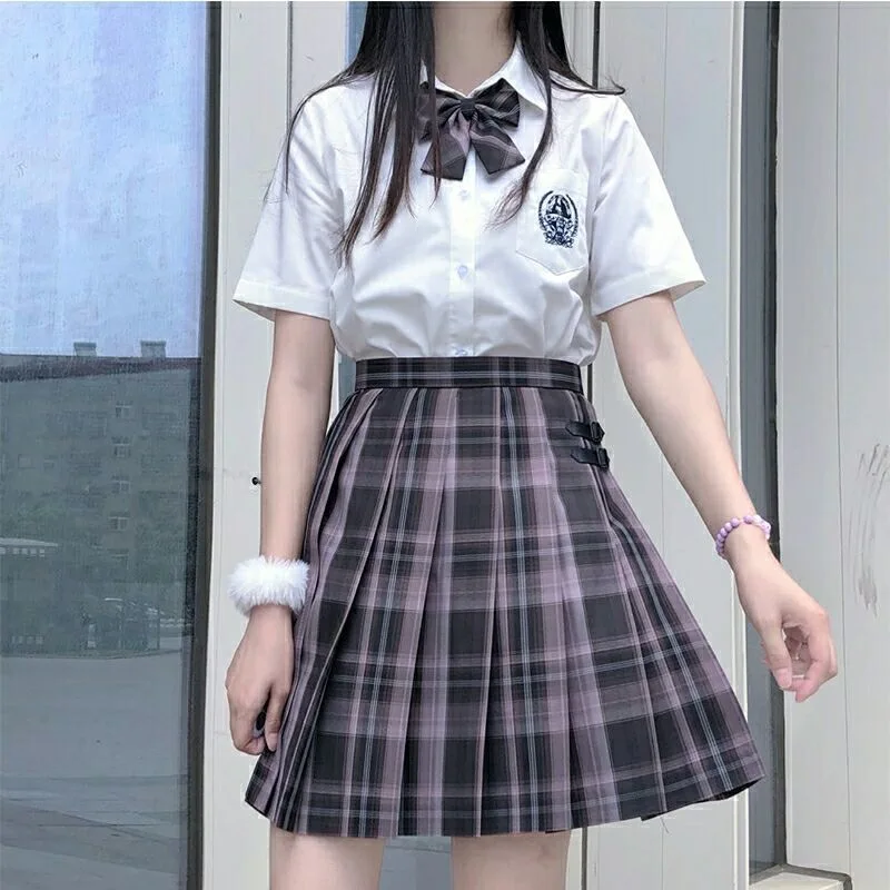 Japanese school uniform student S-2xl Student Girl Navy dress Cute woman Sexy Navy JK suit shirt Pleated plaid skirt suit