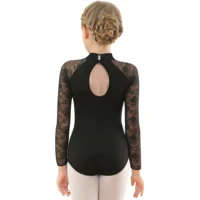 Girls Dance Leotard Long Sleeve Clothes Lace Neck Dance Wear Top,Back Water Drop-Shaped - Image 2