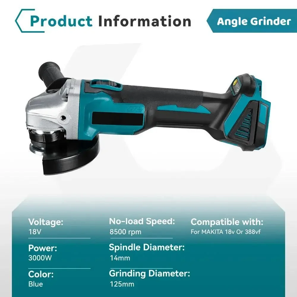 Smerigliatrice Angolare Senza Spazzole Da 125MM Per Batteria Makita 18V M14 3 Marce Utensile Elettrico Per La Lucidatura Del Taglio Del Legno In Metallo - Foto 4