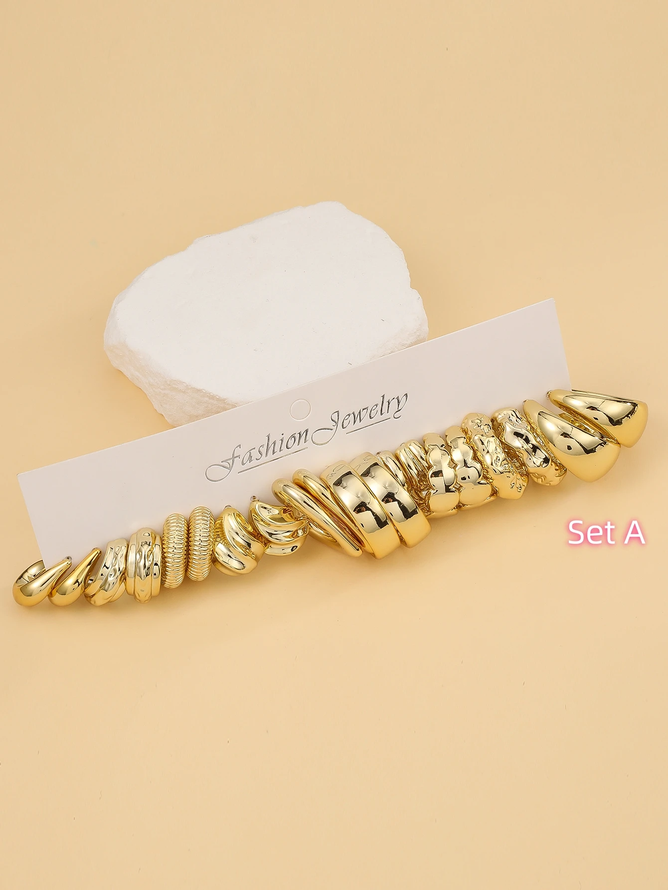 10 Pairs-40 Pairs Oversized New Style Golden-Color ABS/Resin Minimalist Fashion Earring Set, Suitable For Women's Daily Wear 2