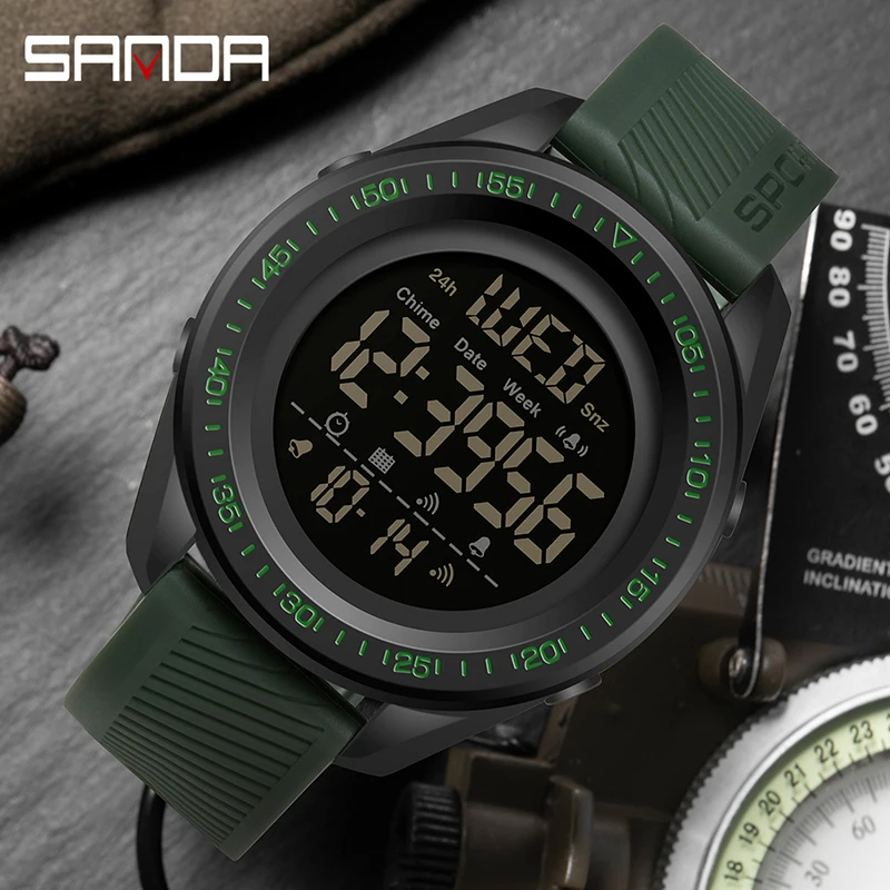 SANDA Multifunctional Shockproof Men Military Watch HD LED Digital Display Electronic Watches Calorie Mountaineering Alarm Clock kkmoon digital multifunctional clock rf 4 channels indoor