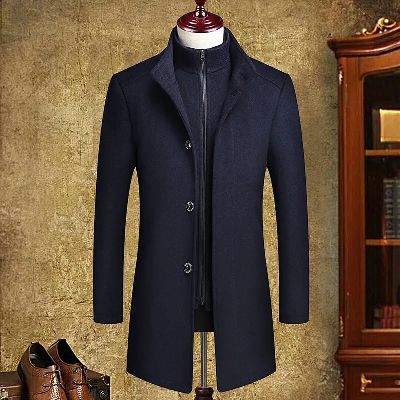 thumbnail image 1 of Abrigo de invierno de comercio exterior para hombre, abrigo de longitud media, chaleco desmontable con cuello doble, 1 of 5