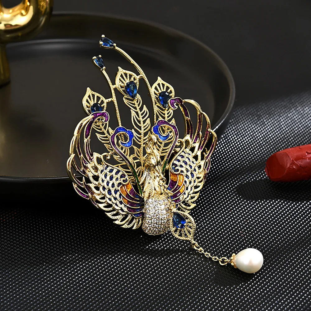 100% Silver Peacock Brooch Pin For Women With Nano Stones Designer Luxury Jewelry High Quality Trending Gift