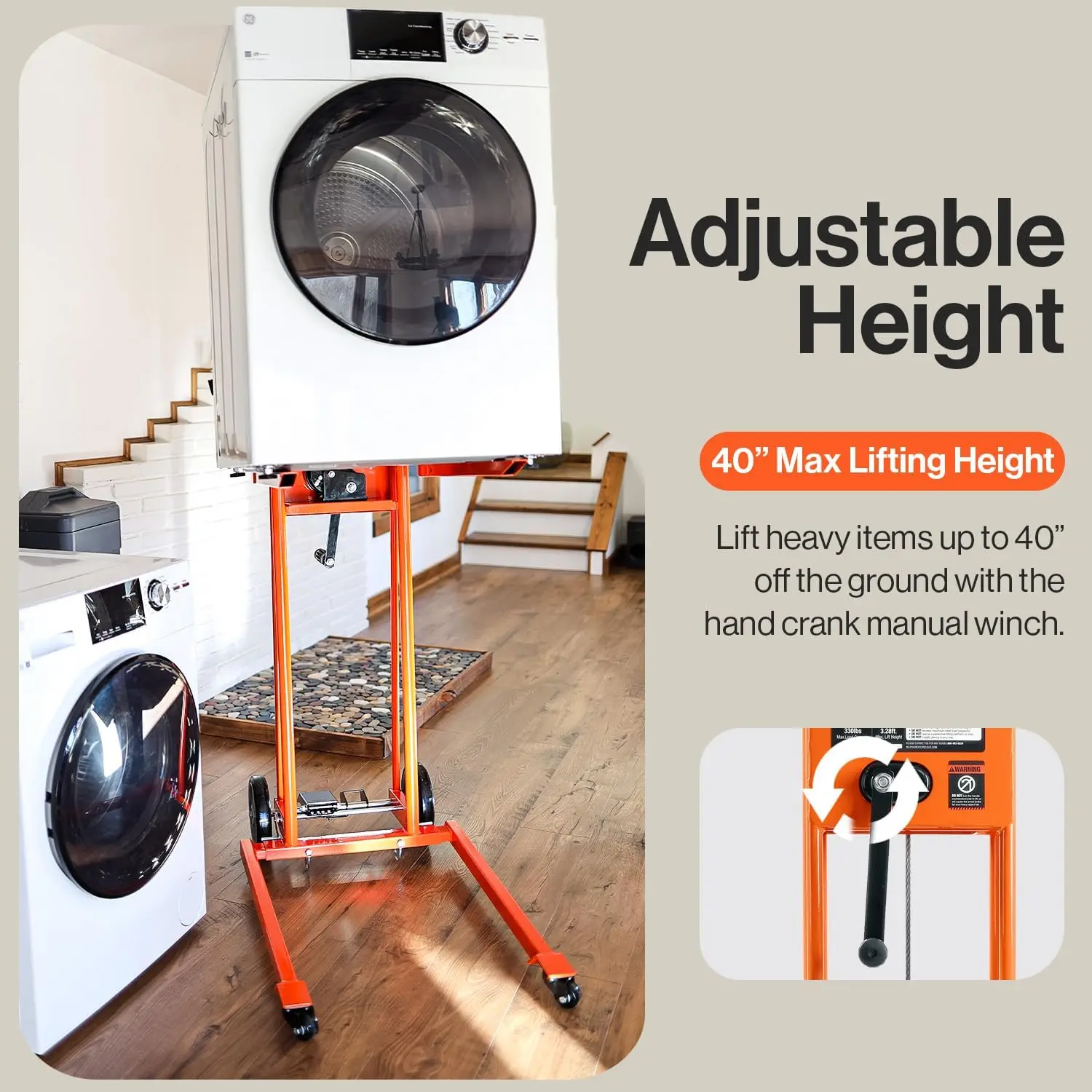 Lift Winch Stacker, Pallet Truck Dolly, Lift Table, Fork Lift, 330 Lbs 40" Max w/ 8" Wheels, Swivel Casters