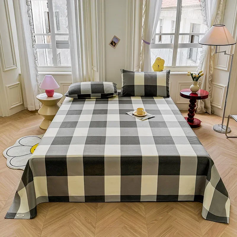 thumbnail image 1 of Juego de sábanas con estampado de cuadros blancos y negros simples, 100 % algodón, transpirable y agradable para la piel, con 2 fundas de almohada, 1 of 5
