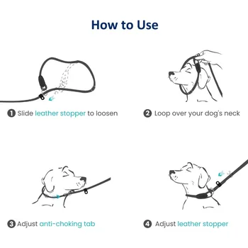 Dog Training Slip Leash, No Pull, Durable Reflective Lead, Puppy Heavy Duty Loop Rope, Comfortable Handle, 6 ft, 3/8 inch, diam 5