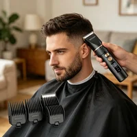 Ensemble de tondeuses à cheveux rechargeables/avec fil, tondeuse à cheveux électrique professionnelle avec peignes réglables (3-12 mm), moteur silencieux, pour hommes/femmes/enfants, usage domestique, rouge/bleu/noir/argent 7