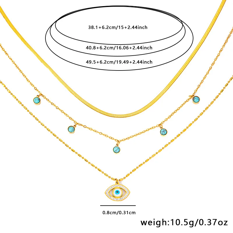 Multi-layer Chain Turquoise Turkish Evil Eye Stainless Steel Statement Collar Necklace Fashion Ethnic Style Jewelry for Women 4