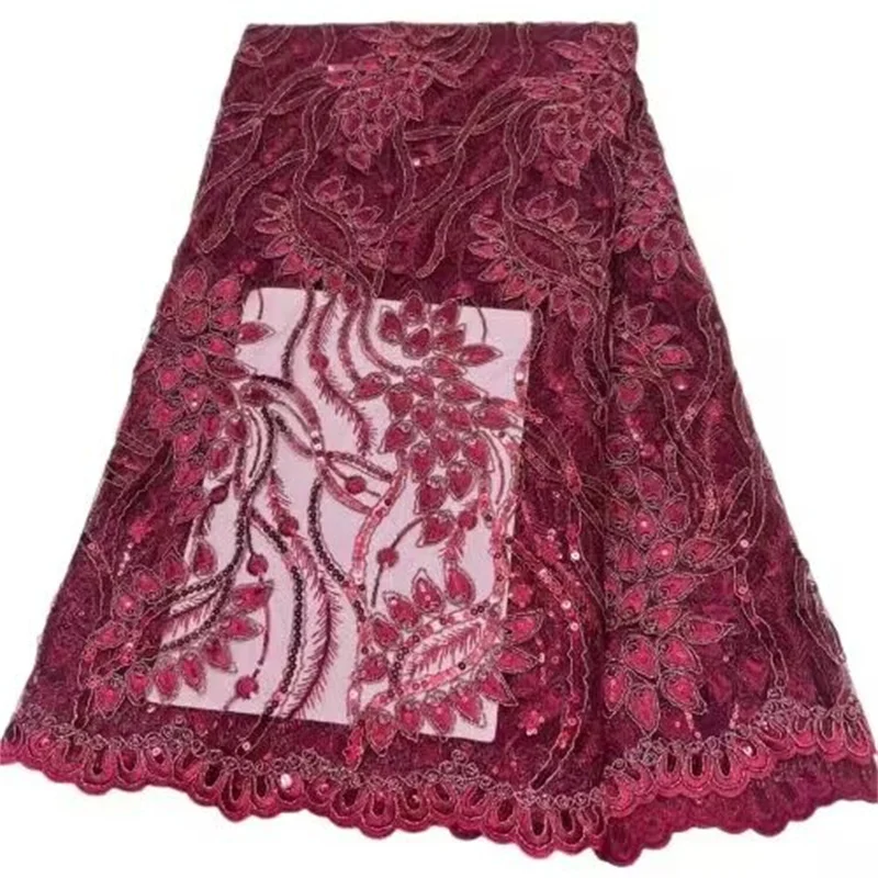 

Red Sequin Embroidery Lace Fabric Dubai Sewing High Quality Tulle Fabric African Sequin Lace Fabric For Christmas Party Dress