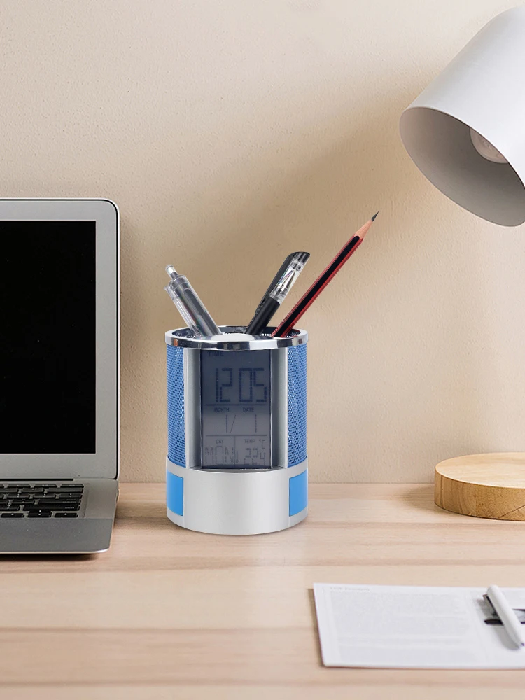 Perpetual Calendar Pen Holder Desktop Decorative Ornaments Alarm Clock Temperature Detection Storage Multi Functional Pen Holder 5