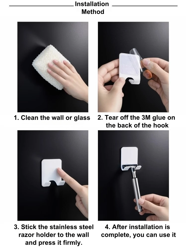 Punch-free Adhesive Razor Holder Wall Mounted Bathroom For Shower Hook Rack Gillette Shaver Shaving Holder Black Plastic Hook