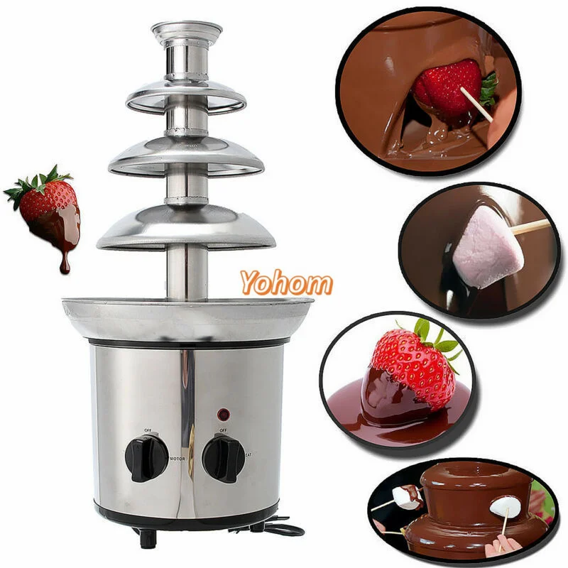 

Stainless Steel Chocolate Fondue Fountain 4 Tiers DIY Handmade Chocolate Melting Warming Waterfall Hotpot Machine Commercial Use