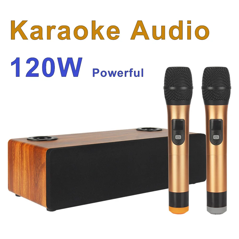 

120W Karaoke Stereo Speaker with Dual Wireless Microphone 6D Surround Bass Theater Sound System Bluetooth HIFI Music Player