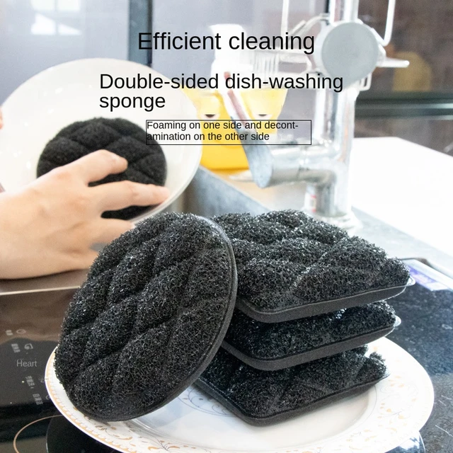 5 PCS Black Dish Sponge Scouring Pad Kitchen Cleaning Sponge Wiping Loofah