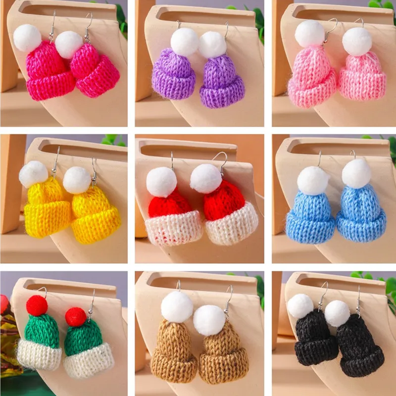 Niedliche handgemachte gestrickte Weihnachtsmütze-Tropfenohrringe für Frauen, Mädchen, Neujahr, Party, Urlaub, Schmuck, Geschenke