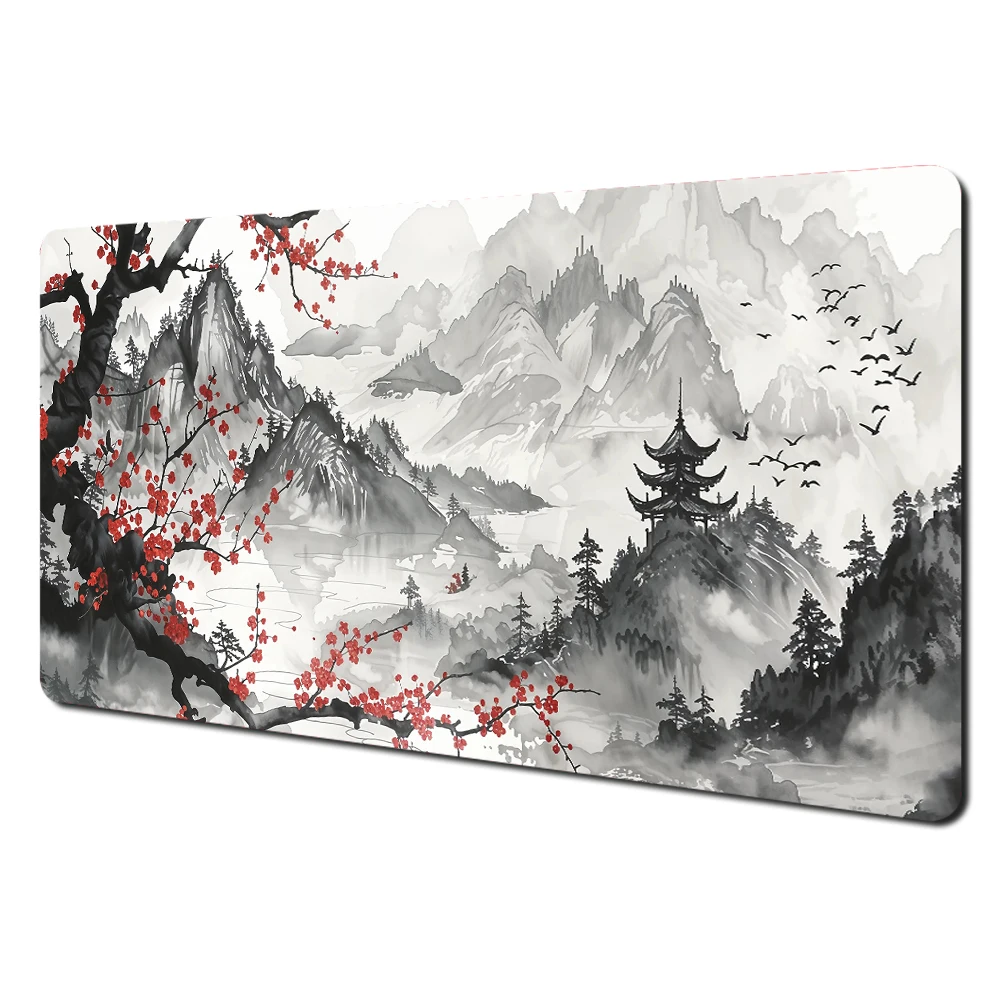Mount Fuji Cherry Blossom Art Large Desk Mat - Stitched Edge Non-Slip Durable MousePad