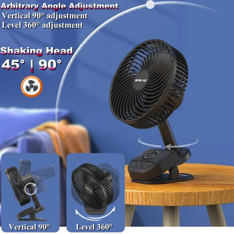 8-Inch USB Oscillating Fan Powerful Wind 10000mAh Rechargeable Battery as Power Bank 5-Speed 3-Gear Timing Hook&Clip&Desktop Fan