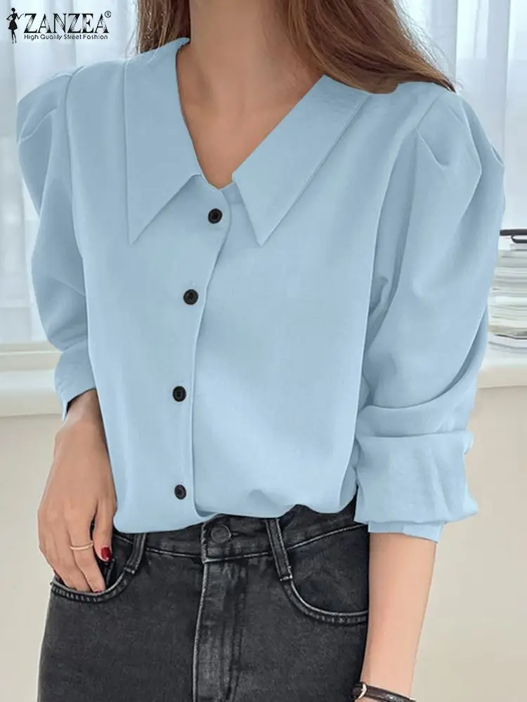

2024 Spring Puff Long Sleeve Blouse ZANZEA Women Solid Shirt Korean Fashion Buttons Opening Tunic Elegant Lapel Collar OL Blusa