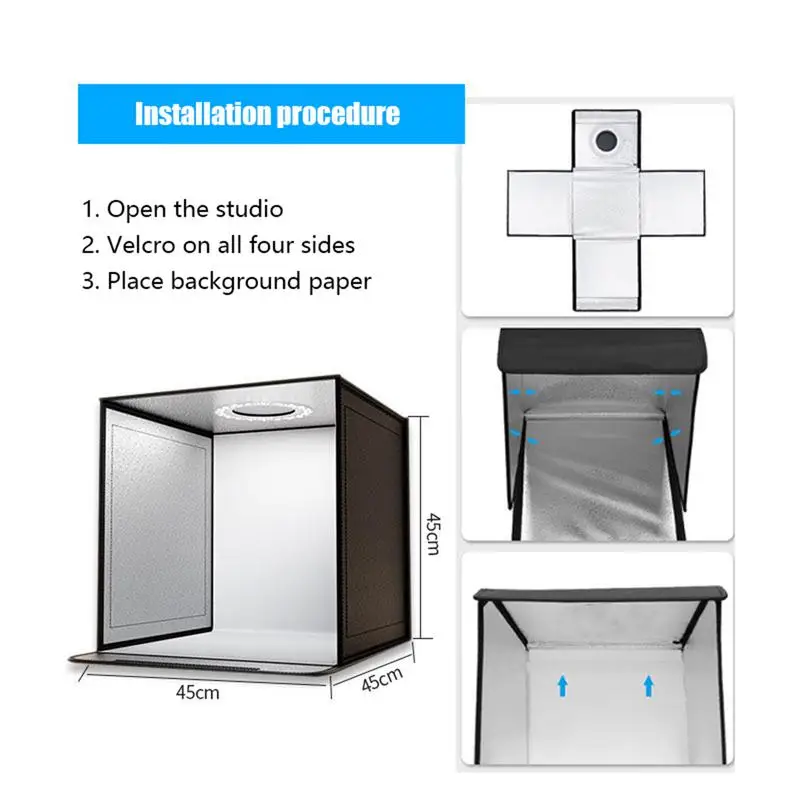 Photo Box For Photography Foldable Picture Tent With Dimmable LED Light 40x40CM Photoshoot Props For Jewelry Accessories Makeup