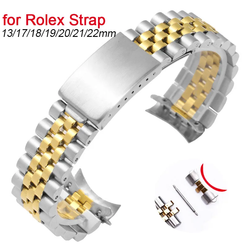 Cinturino In Acciaio Inossidabile Con Estremità Curva Per Rolex Per Datejust Luxury Watchband 13/17/18/19/20/21/22Mm Uomo Donna Per Bracciale Jubilee