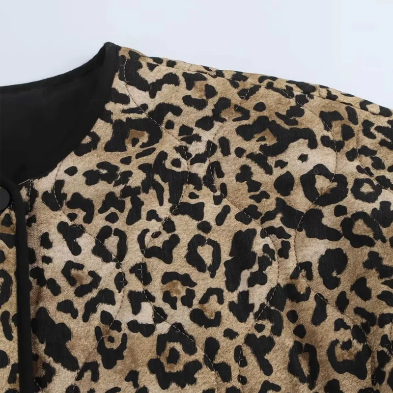 TRAF Parkas Leopard Winter Coats Woman Vintage Animal Print Quilted Jacket Women Autumn Long Sleeve Padded Jacket Short Coats 4