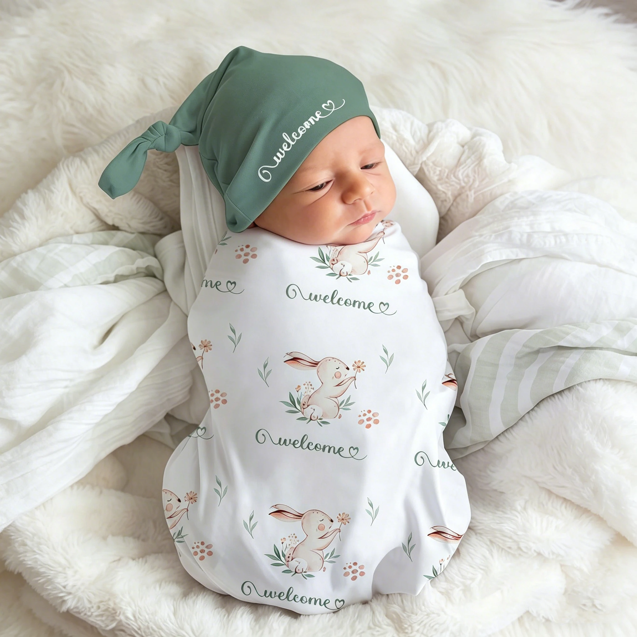 Newborn Photography Swaddle Blanket Soft Infant Sleeping Wrap With Hat Baby Cartoon Picture Shoot Swaddle For 0-3 Months Baby-HD - 6