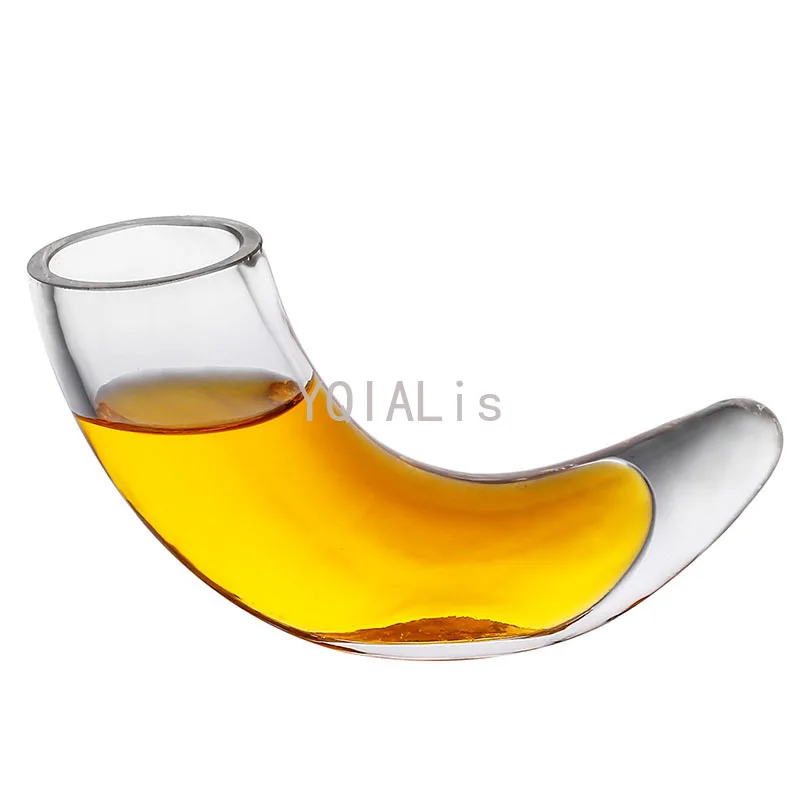 2-4pcs 30ml Creative Horn Wine Glass Special Shape Cocktail Thick Glass Rhinoceros Whiskey Vodka Bar Family Cup Drinkware Set