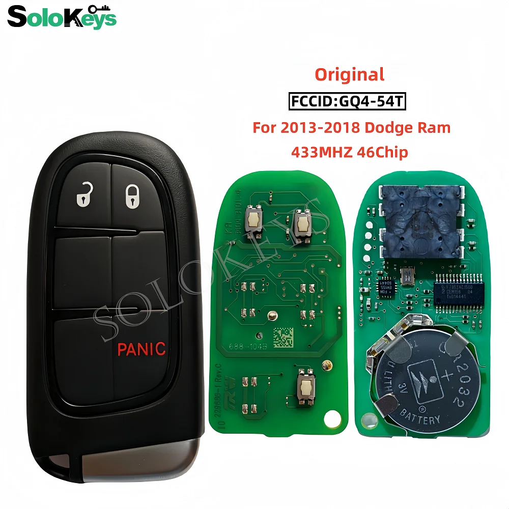 

SOLOKEYS FCCID:GQ4-54T IC:147A-35T 56046954AF For 2013-2018 Dodge Ram Original Smart Remote Key 433MHZ 46Chip With LOGO