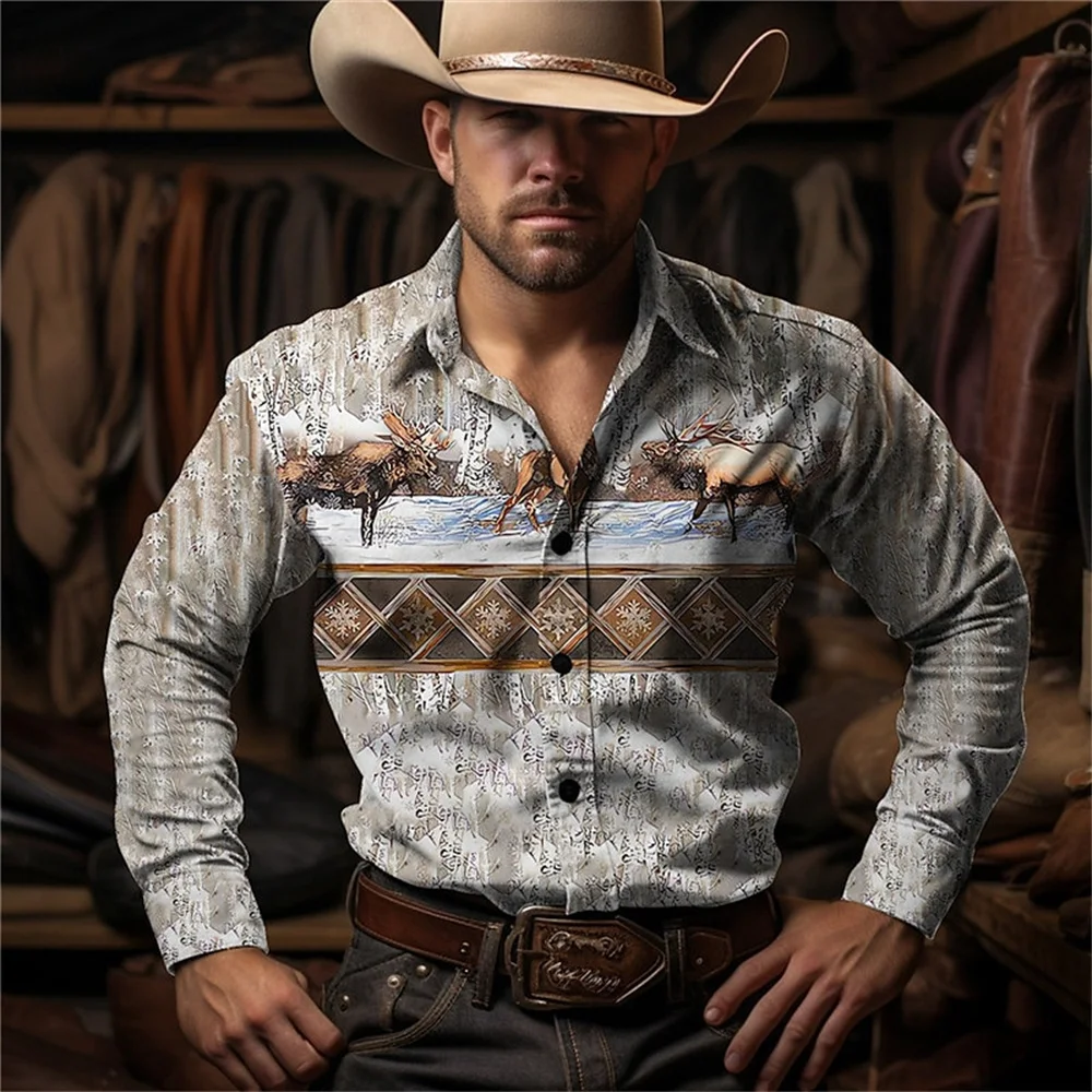 New Retro Fashion Simple Long Sleeve Western Denim Men's Social Shirt Top Rock Men's Street Retro Fashion Casual Clothing
