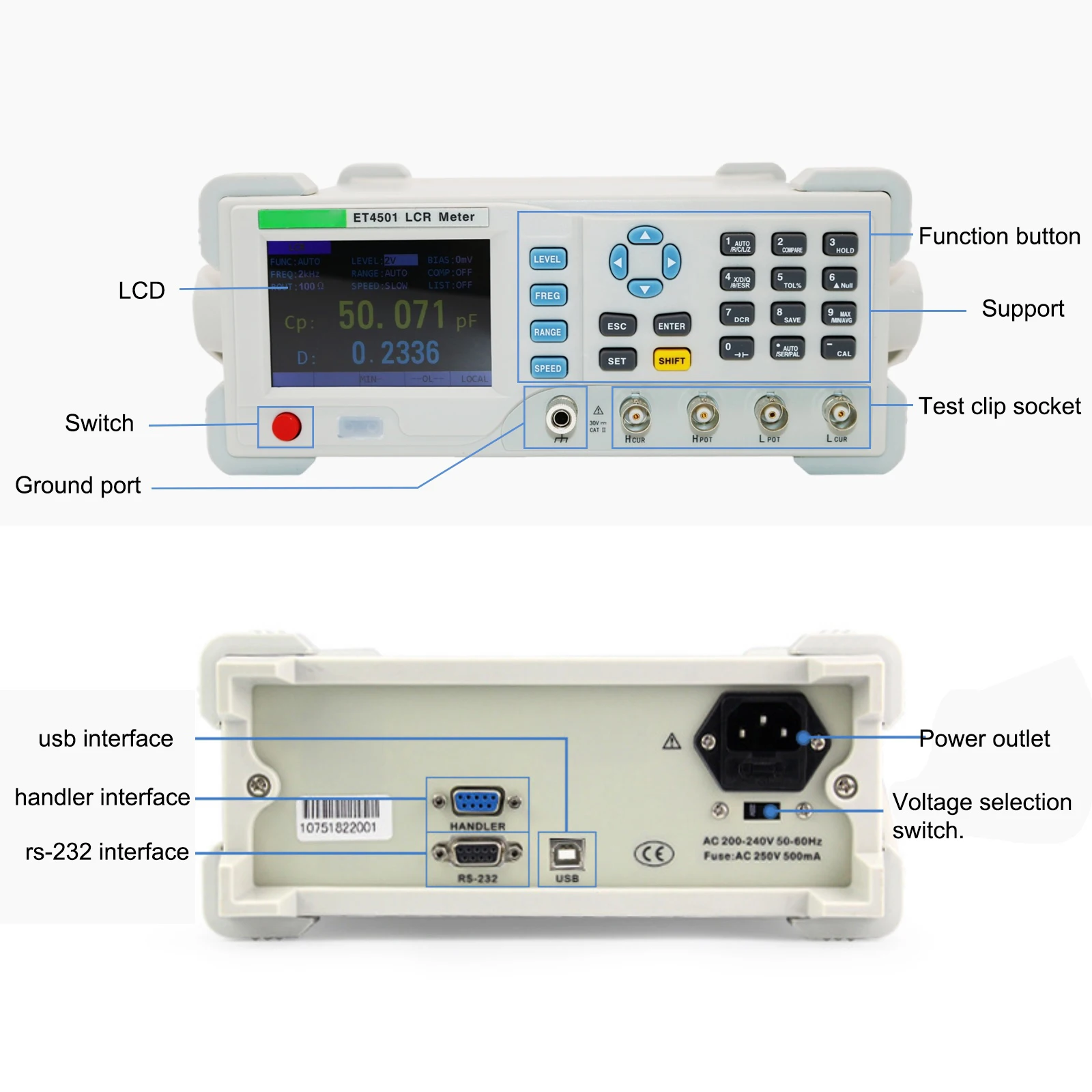 East Tester Benchtop LCR Meter Precision Digital Lab Tester for Apacitance Ground Insulation Resistance Inductance ET4501 ET4510 3