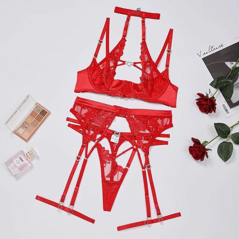 thumbnail image 1 of Ellolace-Lencería de fantasía, ropa interior Sensual de Hada, sujetador Halter de 4 piezas, tangas recortadas, delicados conjuntos exóticos de encaje de lujo, atuendo Sissy, 1 of 5