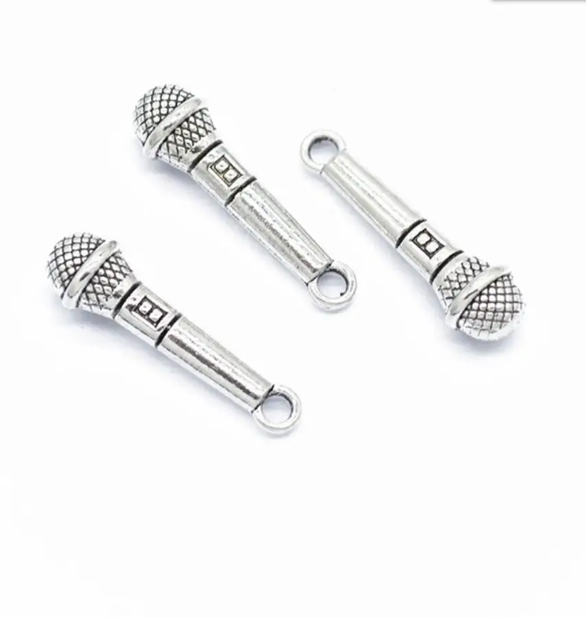 60pcs Charms Microphone 24x7mm Tibetan Bronze Silver Color Pendants Antique Jewelry Making DIY Handmade Craft F0227